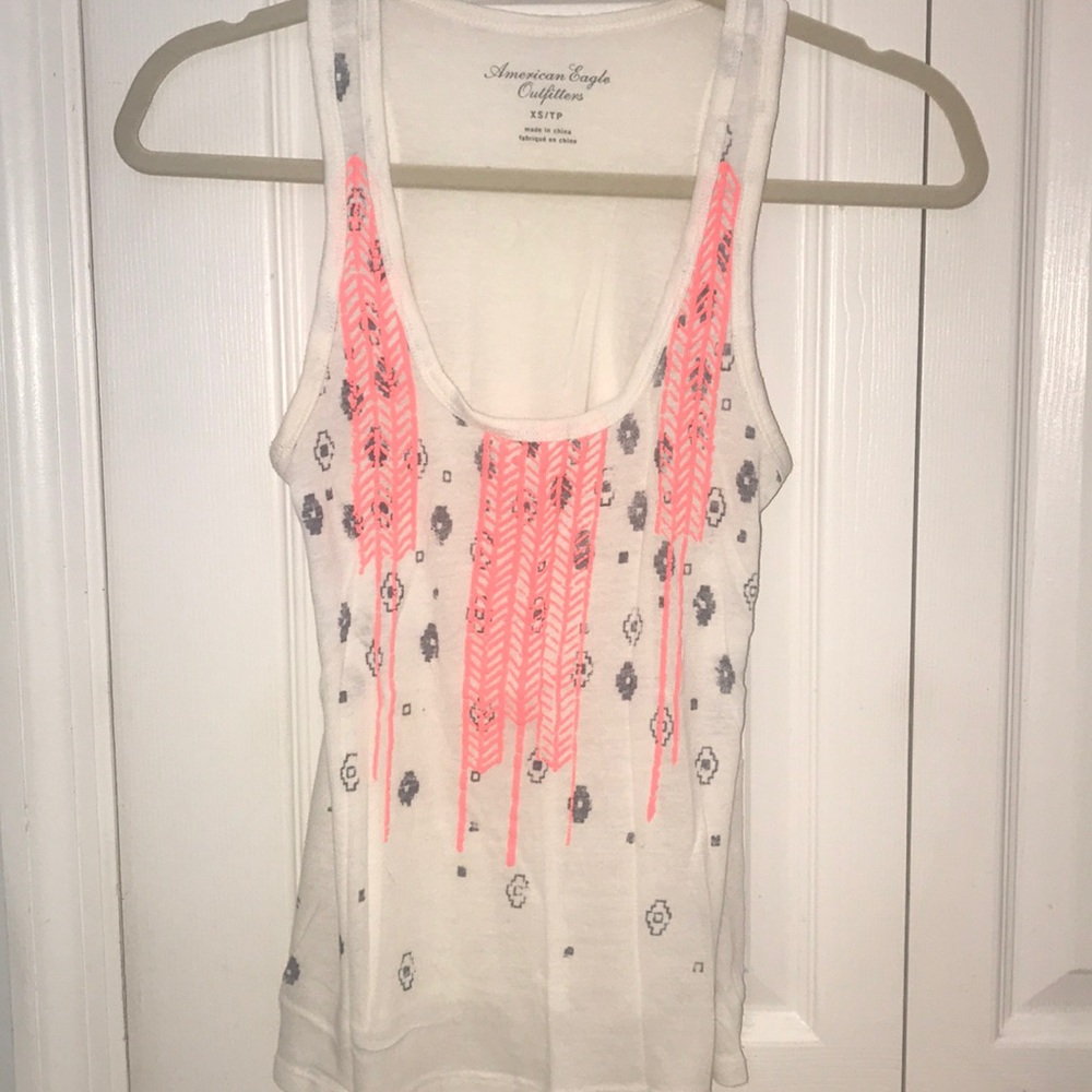American Eagle Cream/Neon Pink Tank Top